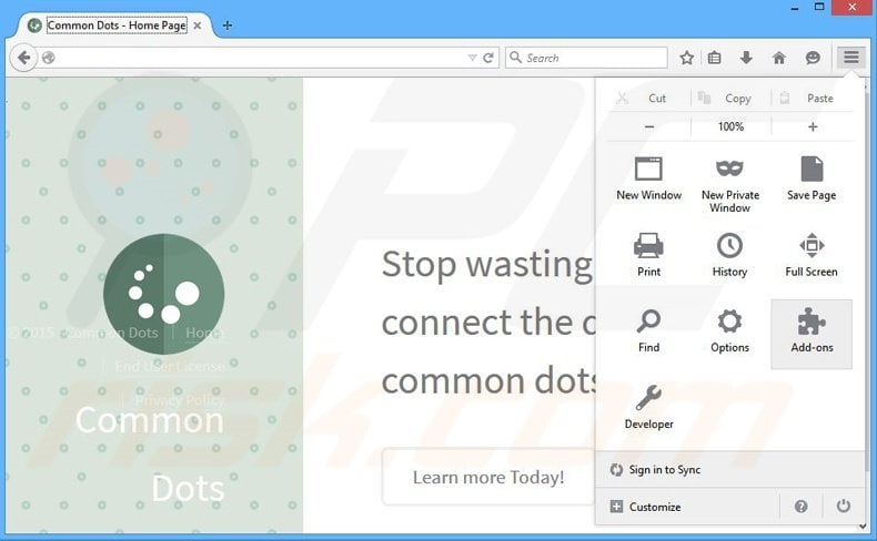 Removing Common Dots ads from Mozilla Firefox step 1