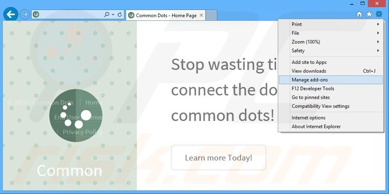 Removing Common Dots ads from Internet Explorer step 1