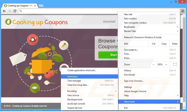 Removing Cooking up Coupons  ads from Google Chrome step 1