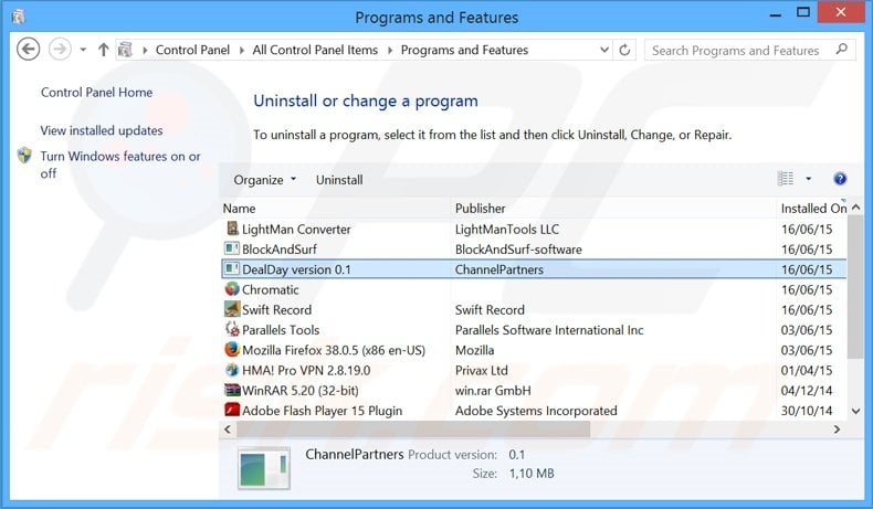 DealDay adware uninstall via Control Panel
