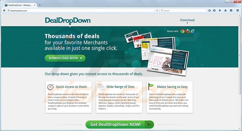 DealDropDown adware homepage
