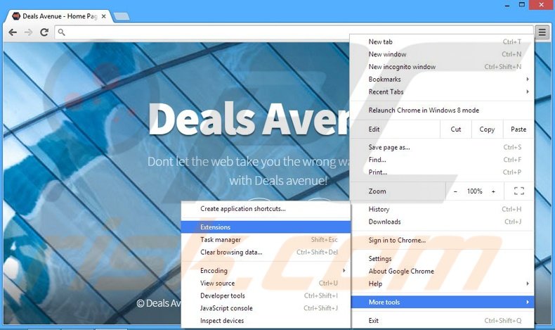 Removing Deals Avenue ads from Google Chrome step 1