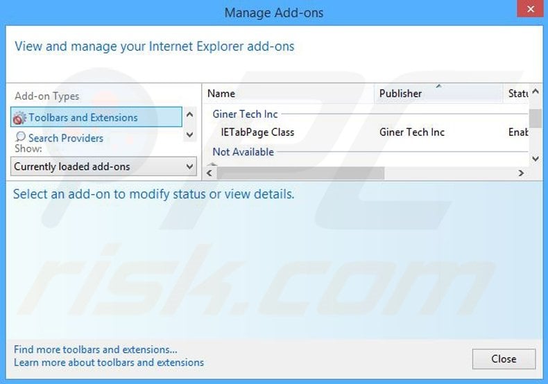 Removing Deals Avenue ads from Internet Explorer step 2