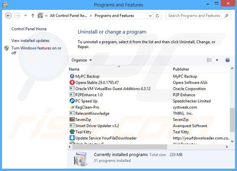 Deals Avenue adware uninstall via Control Panel