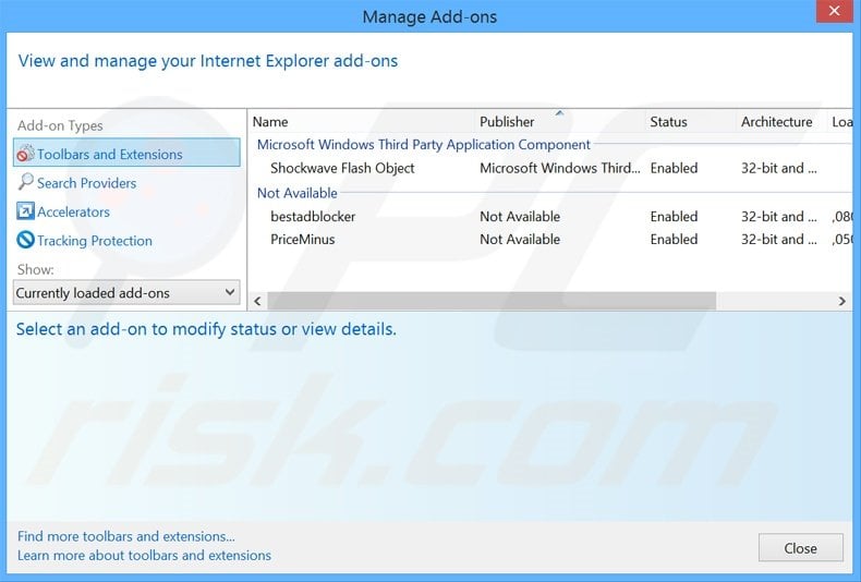 Removing DNS Unlocker ads from Internet Explorer step 2