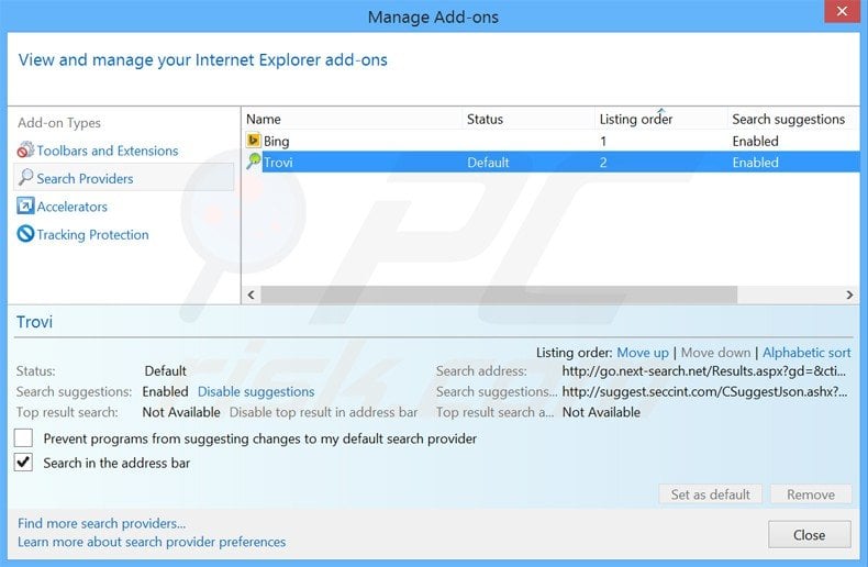 Remove go.next-search.net from Internet Explorer default search engine