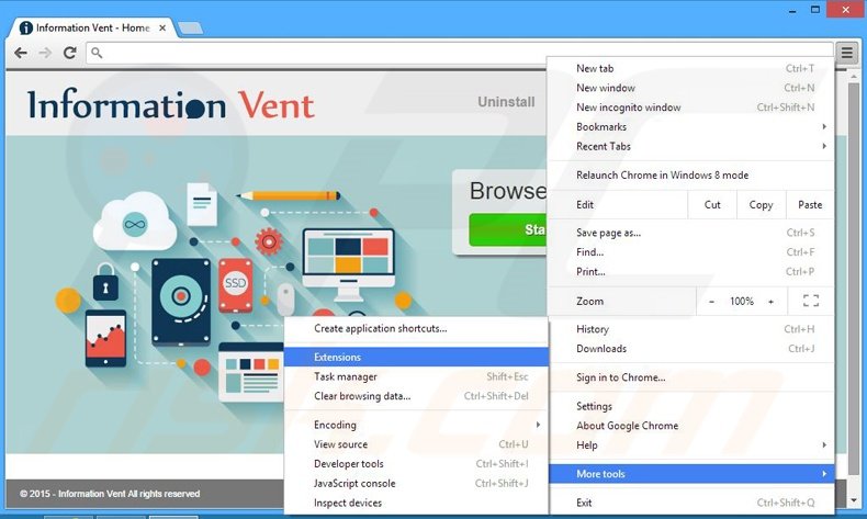 Removing Information Vent  ads from Google Chrome step 1