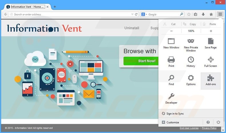 Removing Information Vent ads from Mozilla Firefox step 1