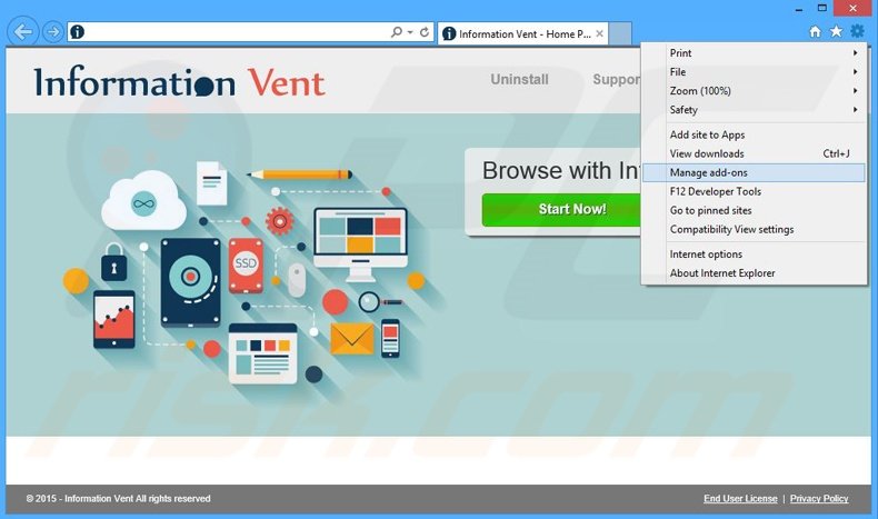 Removing Information Vent ads from Internet Explorer step 1