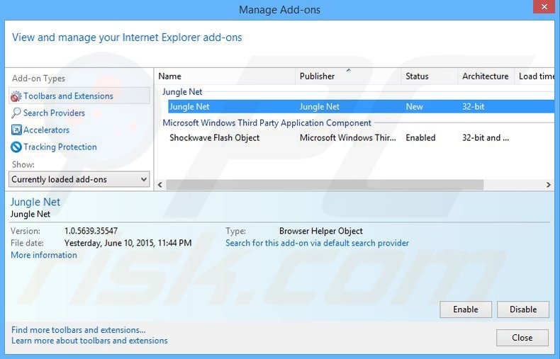 Removing Jungle Net ads from Internet Explorer step 2