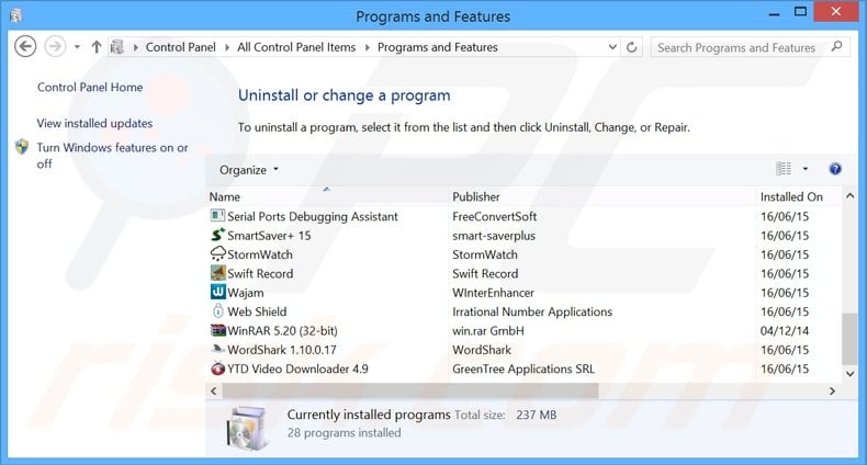 Larparus adware uninstall via Control Panel