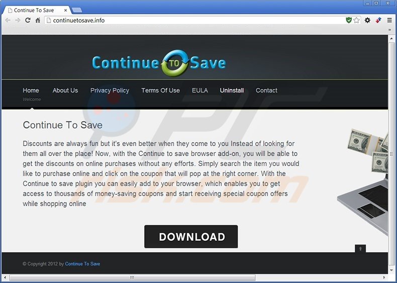 Continue to Save virus homepage