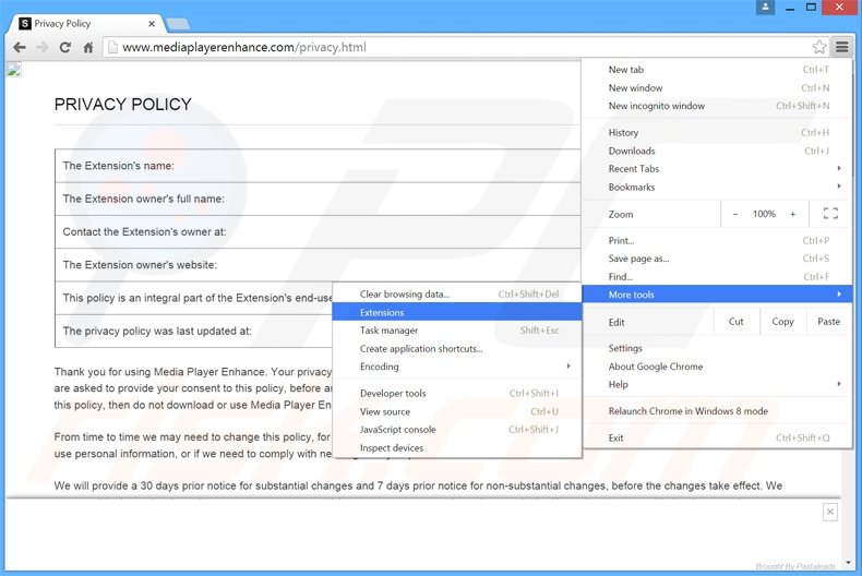 Removing MediaPlayerVid0  ads from Google Chrome step 1