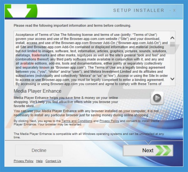 MediaPlayerVid0 adware installer