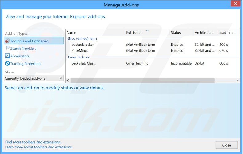 Removing mysearch123.com related Internet Explorer extensions