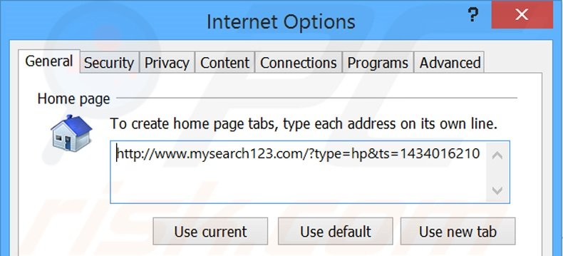 Removing mysearch123.com from Internet Explorer homepage