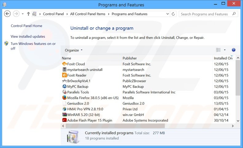 mysearch123.com browser hijacker uninstall via Control Panel