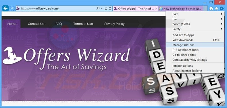 Removing offerswizard ads from Internet Explorer step 1