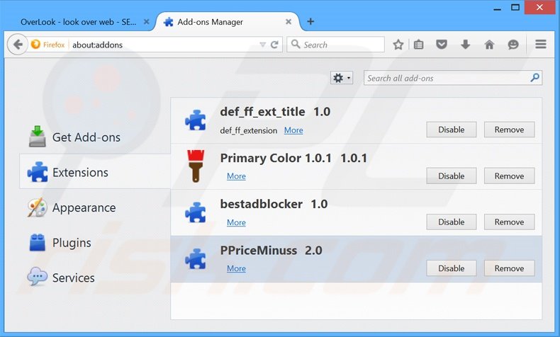 Removing OverLook ads from Mozilla Firefox step 2