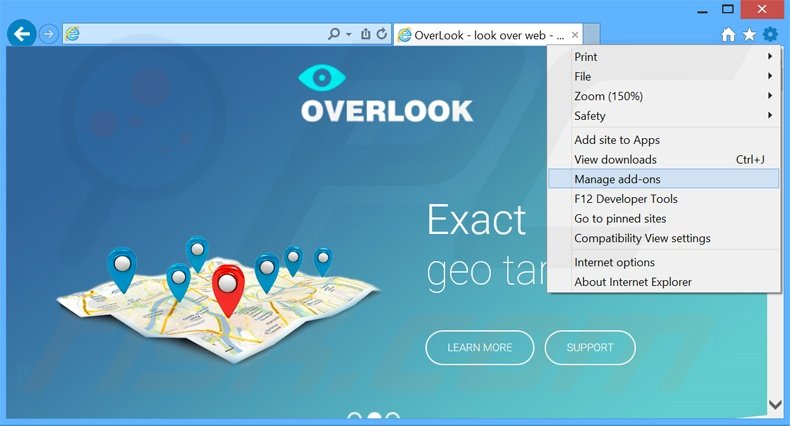 Removing OverLook ads from Internet Explorer step 1