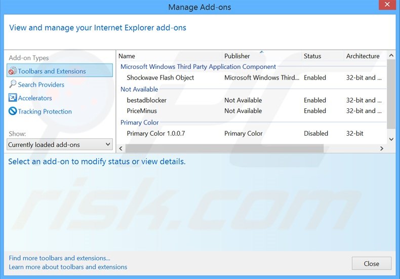 Removing OverLook ads from Internet Explorer step 2