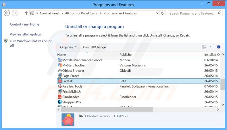 palmall adware uninstall via Control Panel