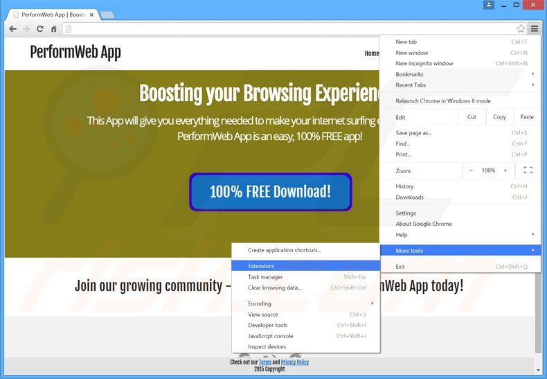 Removing PerformWeb App  ads from Google Chrome step 1