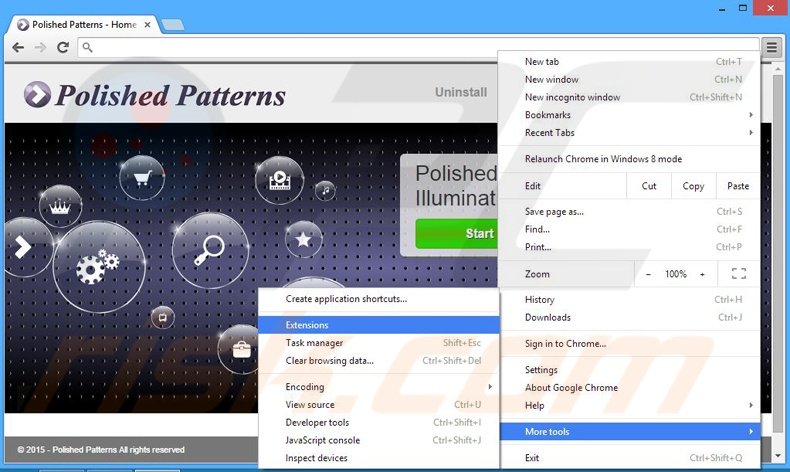 Removing Polished Patterns  ads from Google Chrome step 1