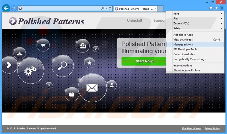 Removing Polished Patterns ads from Internet Explorer step 1