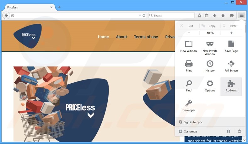 Removing Price Less ads from Mozilla Firefox step 1
