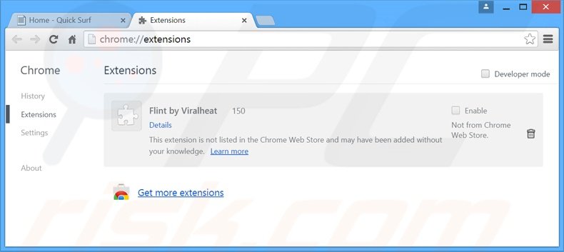 Removing Quick Surf ads from Google Chrome step 2
