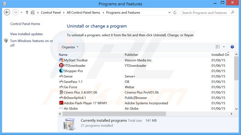 razor web adware uninstall via Control Panel