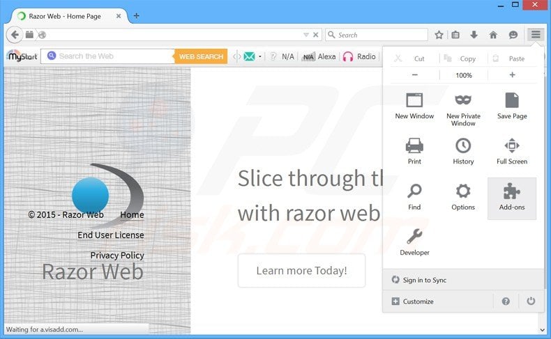 Removing razor web ads from Mozilla Firefox step 1