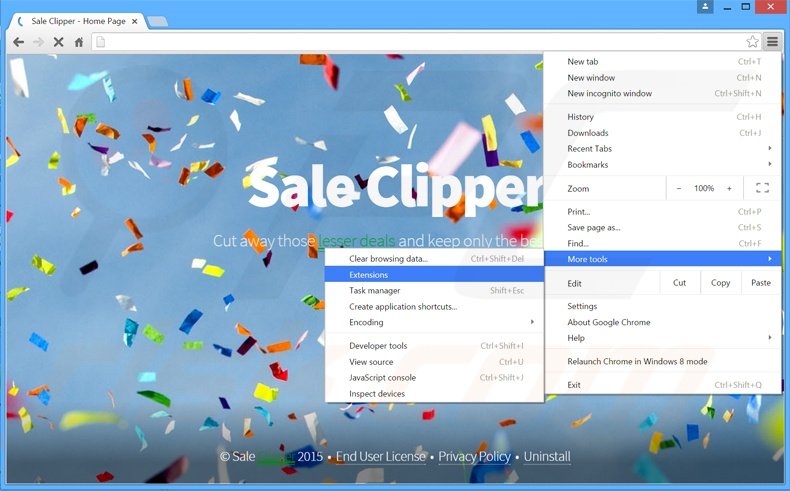 Removing Sale Clipper  ads from Google Chrome step 1