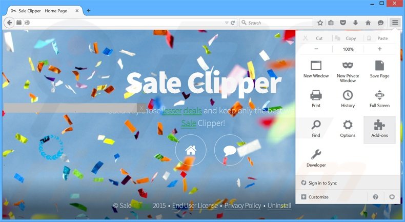 Removing Sale Clipper ads from Mozilla Firefox step 1