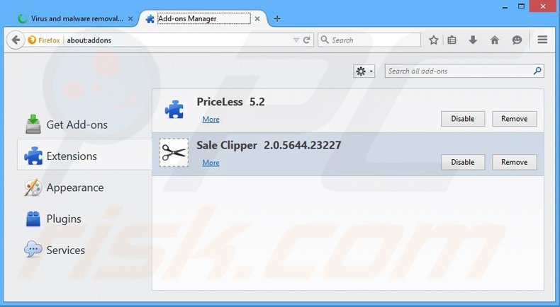 Removing Sale Clipper ads from Mozilla Firefox step 2