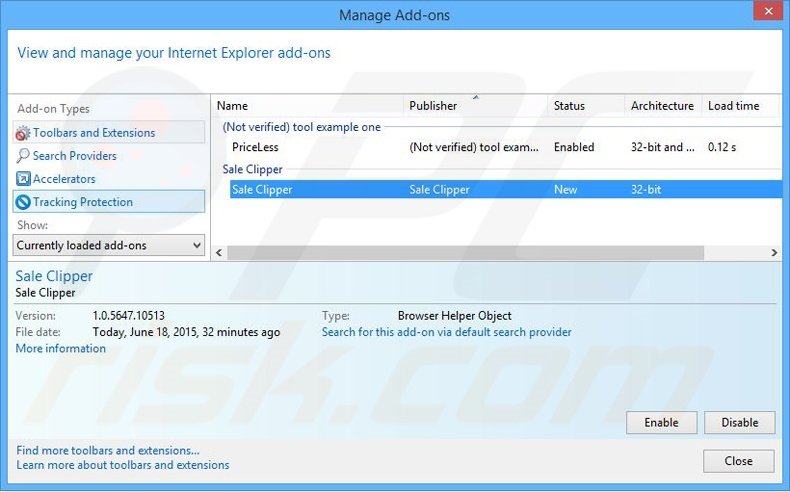 Removing Sale Clipper ads from Internet Explorer step 2