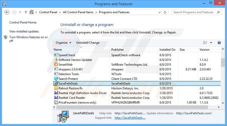 savepathdeals adware uninstall via Control Panel