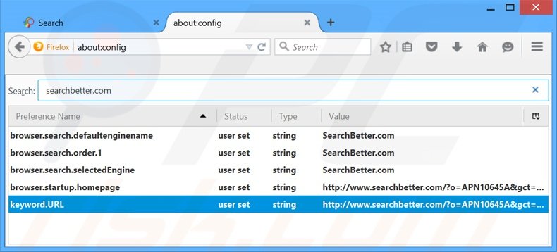 Removing searchbetter.com from Mozilla Firefox default search engine