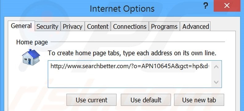 Removing searchbetter.com from Internet Explorer homepage
