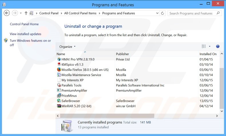 searchsafe.com browser hijacker uninstall via Control Panel