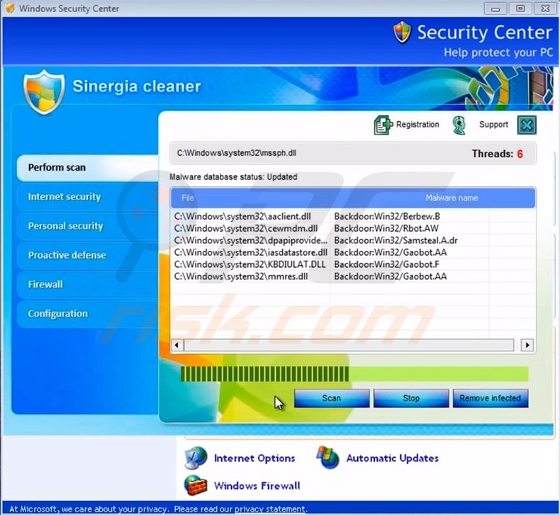 Sinergia Cleaner fake antivirus program