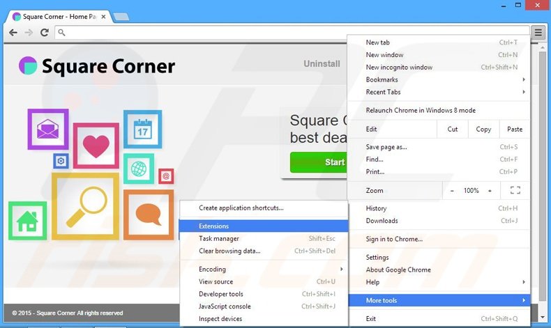 Removing Square Corner  ads from Google Chrome step 1