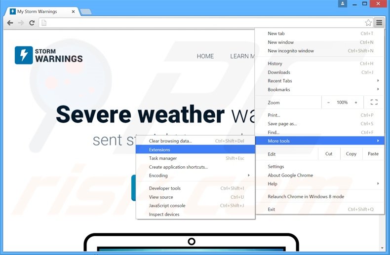 Removing Storm Warnings  ads from Google Chrome step 1