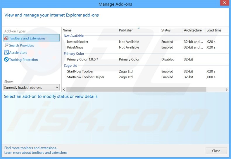 Removing Storm Warnings ads from Internet Explorer step 2