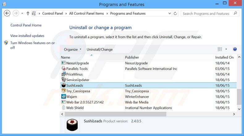 sushileads adware uninstall via Control Panel