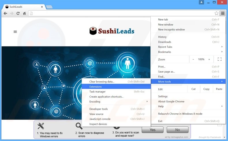 Removing SushiLeads  ads from Google Chrome step 1