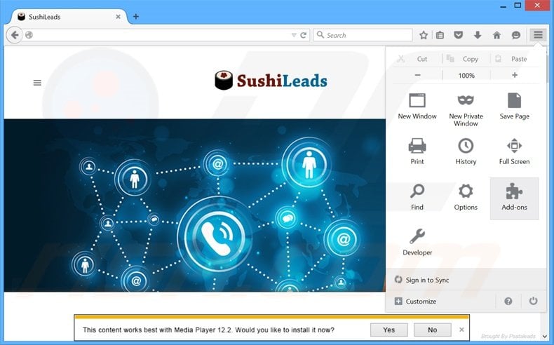 Removing SushiLeads ads from Mozilla Firefox step 1