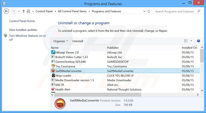 swiftmediaconverter adware uninstall via Control Panel
