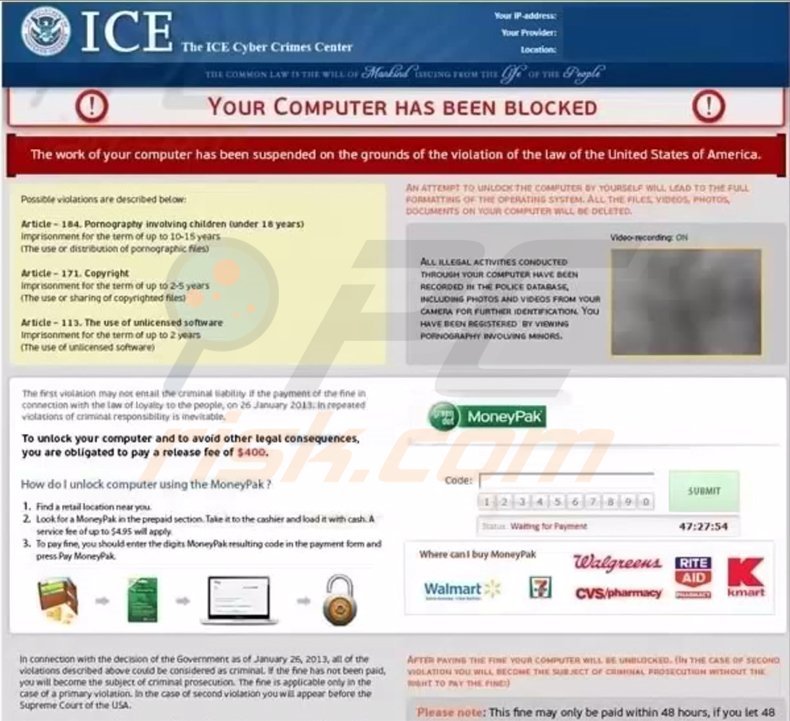 The ICE Cyber Crime Center Virus
